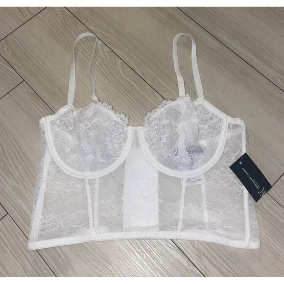 INC International Concepts Lace Bustier Bra Lingerie UW Womens M Medium Wht New - Picture 1 of 4